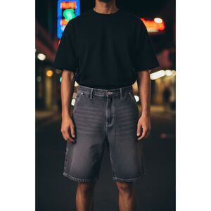 PacSun Baggy Denim Shorts Mens 34 Black Washed Cargo Style Streetwear